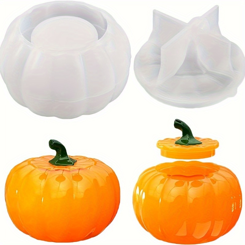 Candle Making Moulds - 2 ชิ้นฟักทอง Jar แม่พิมพ์ซิลิโคนฮาโลวีน Jar พร้อมฝาปิดเรซินแม่พิมพ์ฮาโลวีน