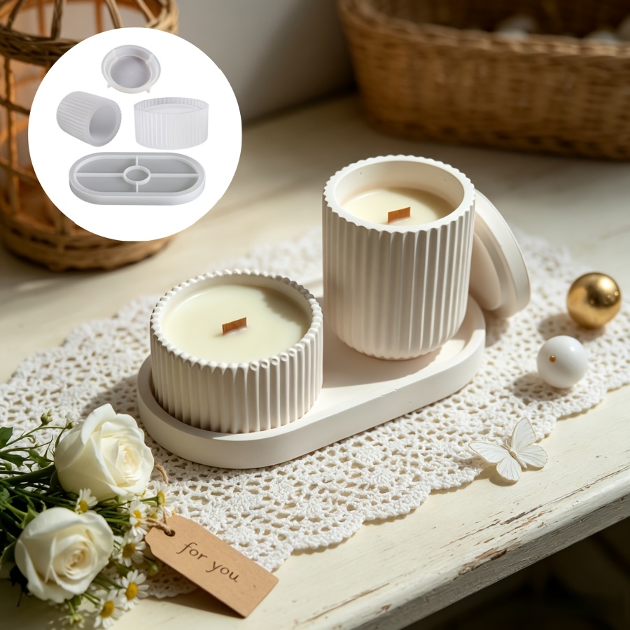 Kraft Box Candle - ชุดแม่พิมพ์ซิลิโคน, กล่องเก็บของลายทาง 4 ใบ, ฐานกล่องเก็บของลายทาง, ชุดถาดทรงรี,