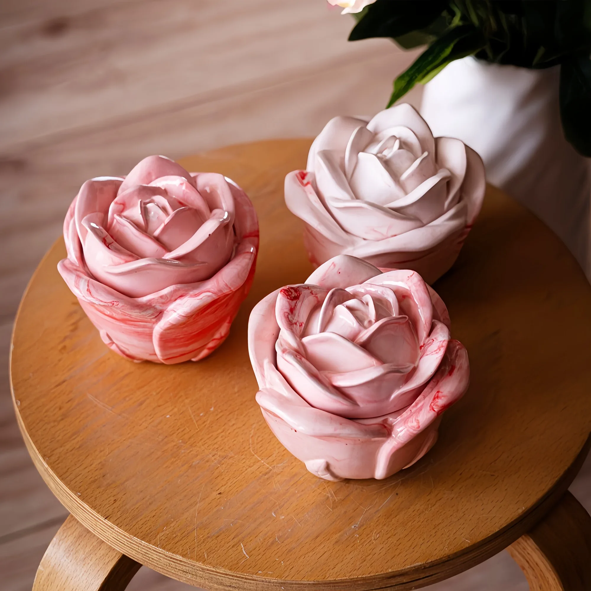 Candle Making Moulds - ชุดแม่พิมพ์ซิลิโคนรูปดอกกุหลาบ 2 ชิ้น พร้อมฝาปิด แม่พิมพ์เชิงเทียนดีไซน์หรู สำหรับงานเรซิ่นอีพ็อกซี่