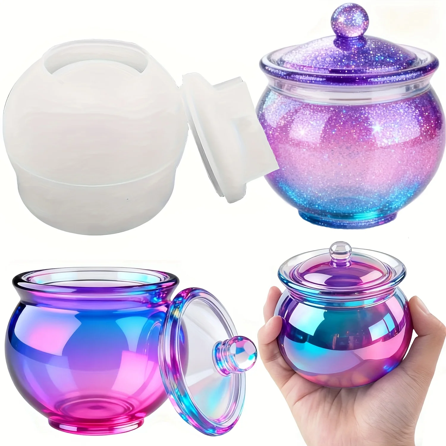 Candle Making Moulds - แม่พิมพ์เรซิ่นทรงกลม 1 ชุด พร้อมฝาปิด กล่องเก็บเครื่องประดับ DIY